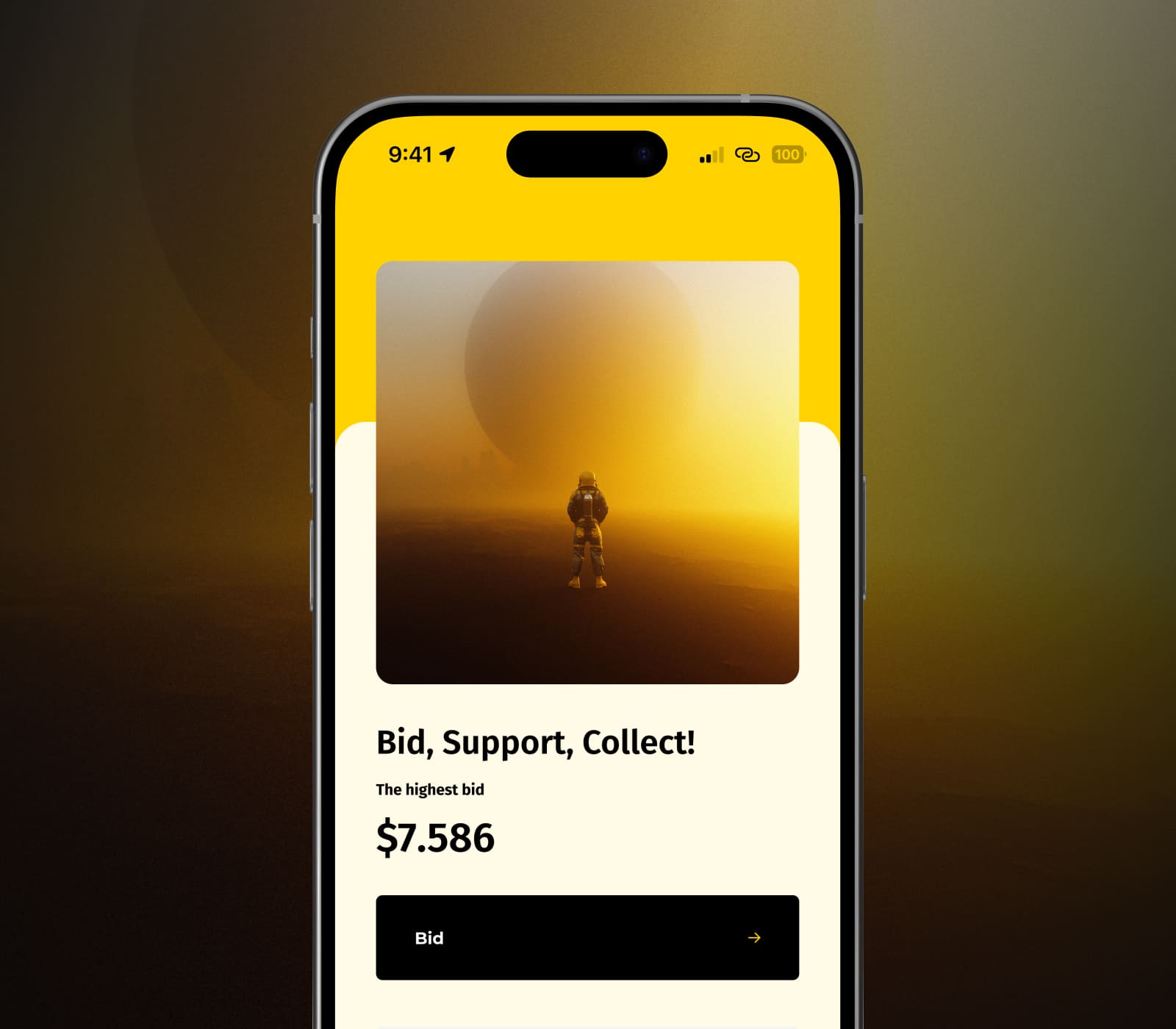 NFT auction mobile app — bid, support, collect