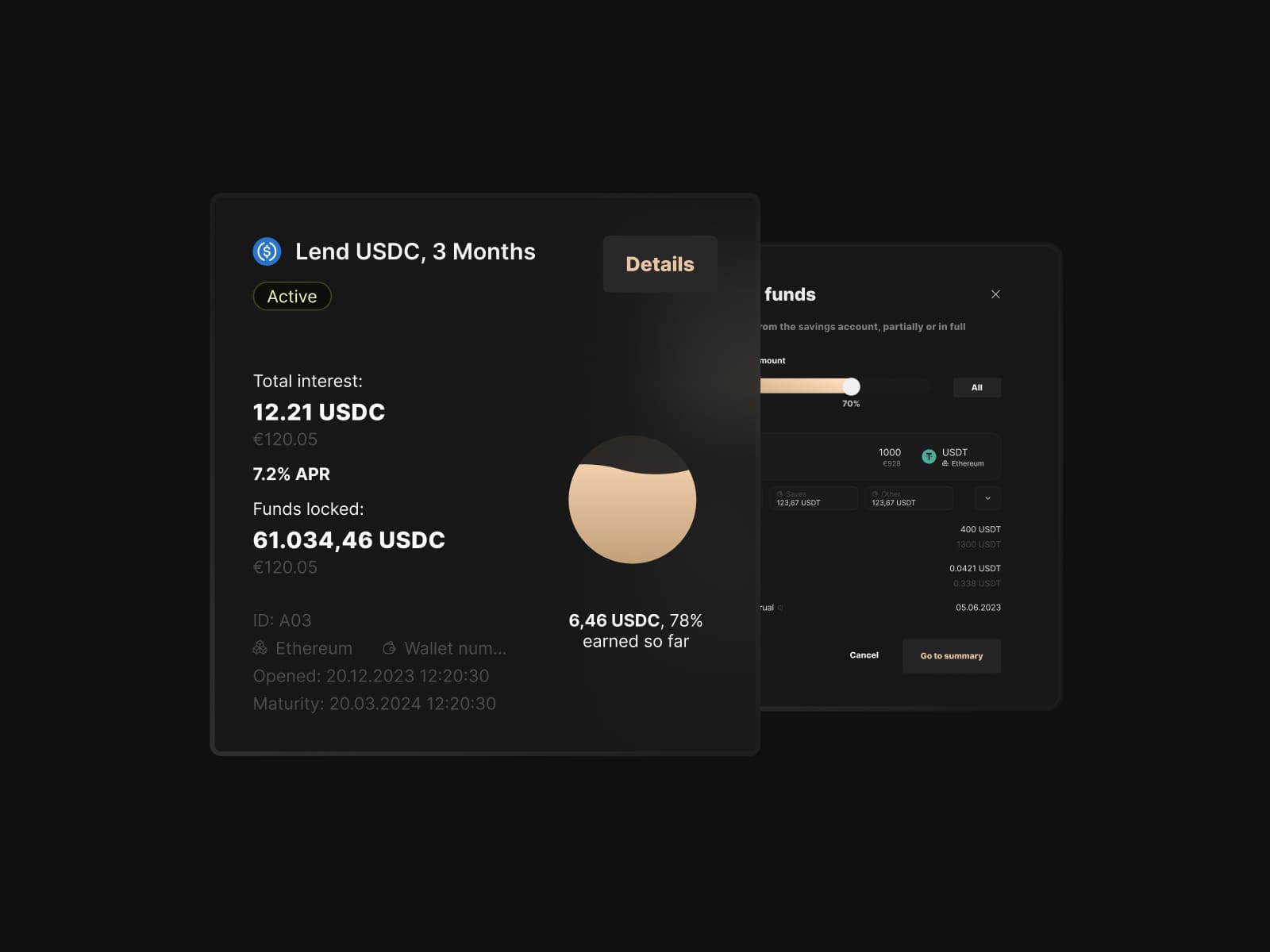 USDC lending finance interface cards